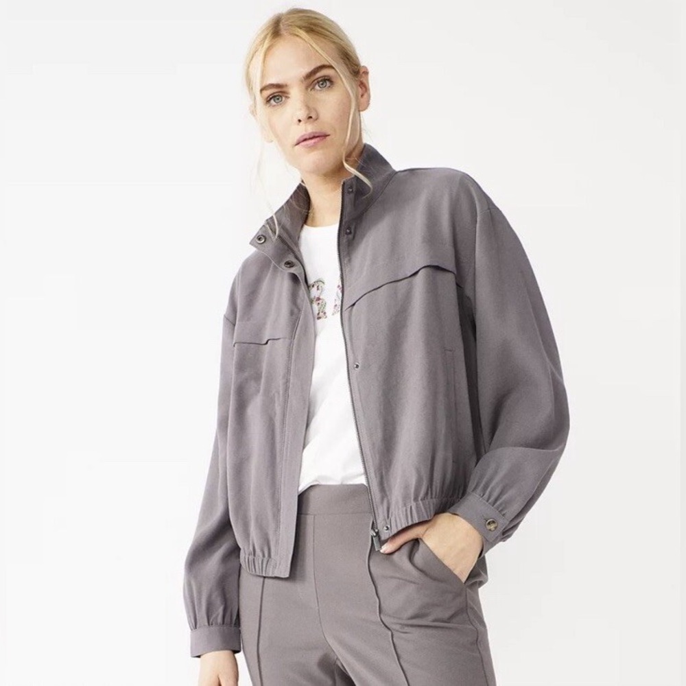 Nine West Draped Bomber Jacket in Shark Cove Gray - Size XS
